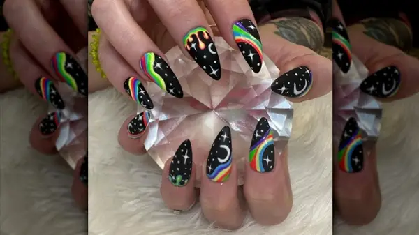Black nails with rainbow colors