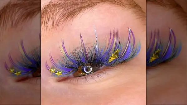 Woman with colorful eyelashes