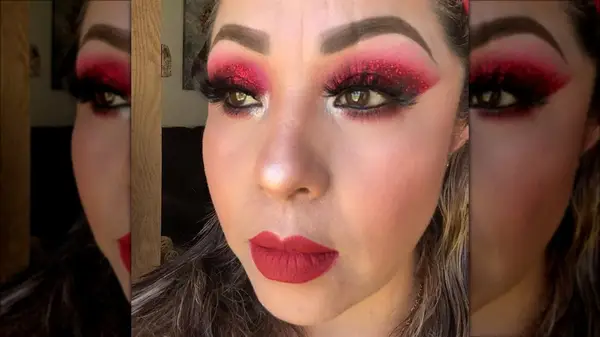 Woman wearing red glitter