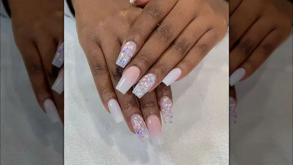 Woman with chunky glitter nails
