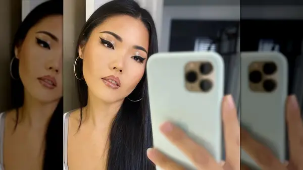 Woman with glossy eyes 