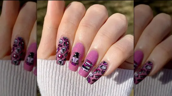 book-themed sparkly manicure