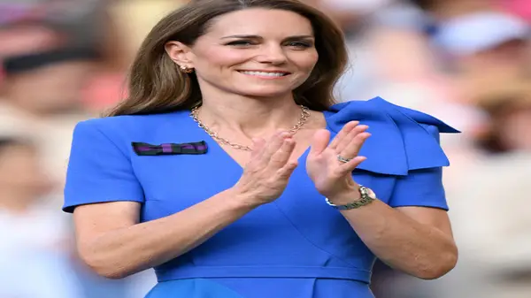 Kate Middleton in a blue dress at Wimbledon in 2025