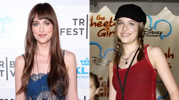 Dakota Johnson with dark brown and dark blond hair