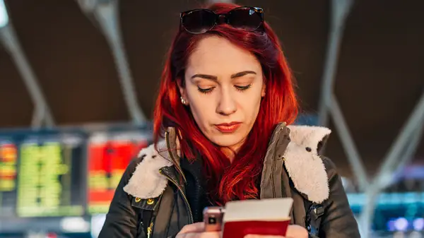 Woman with bright red hair