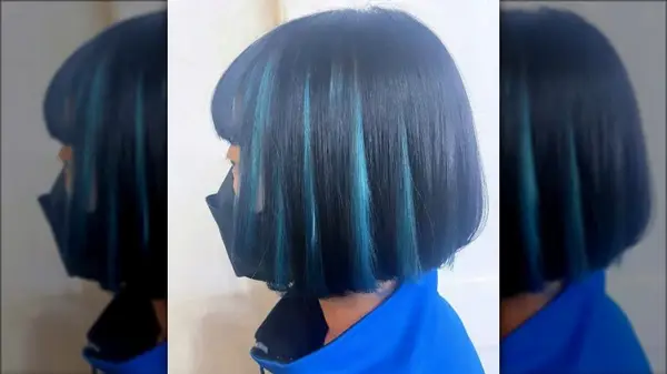 Black bob with aqua highlights