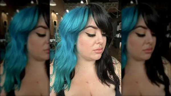 Black and teal split hair