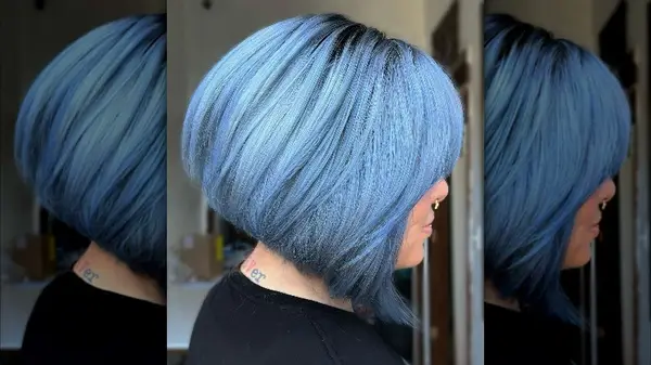 Angled bob with vibrant blues