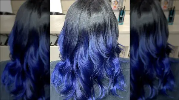 Long black hair cobalt ombre