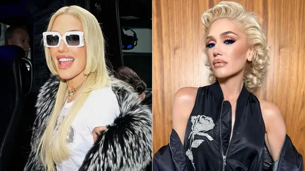 Gwen Stefani side by side photo showing her with long and short hair