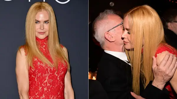 Snapshots of Nicole Kidman at the Women in Motion dinner showing the color difference in her hair