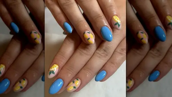 blue and lemon manicure