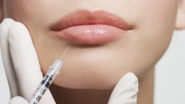 Woman receiving lip flip treatment