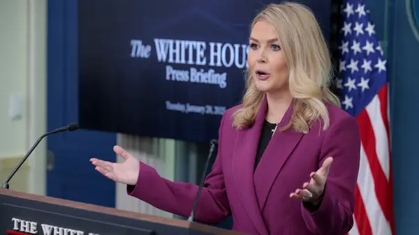 Karoline Leavitt addresses the press.