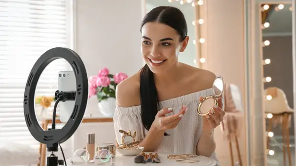 Woman showing off makeup