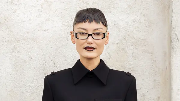 Woman with dark lipstick 