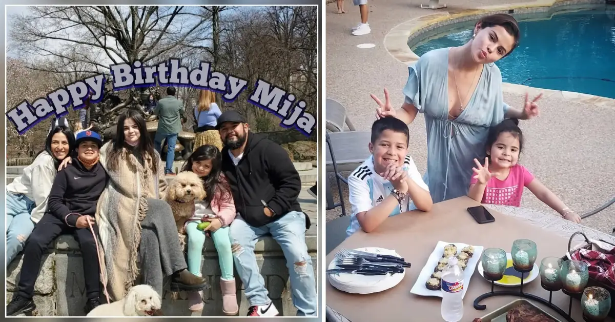 Selena Gomez posa para fotos com a família