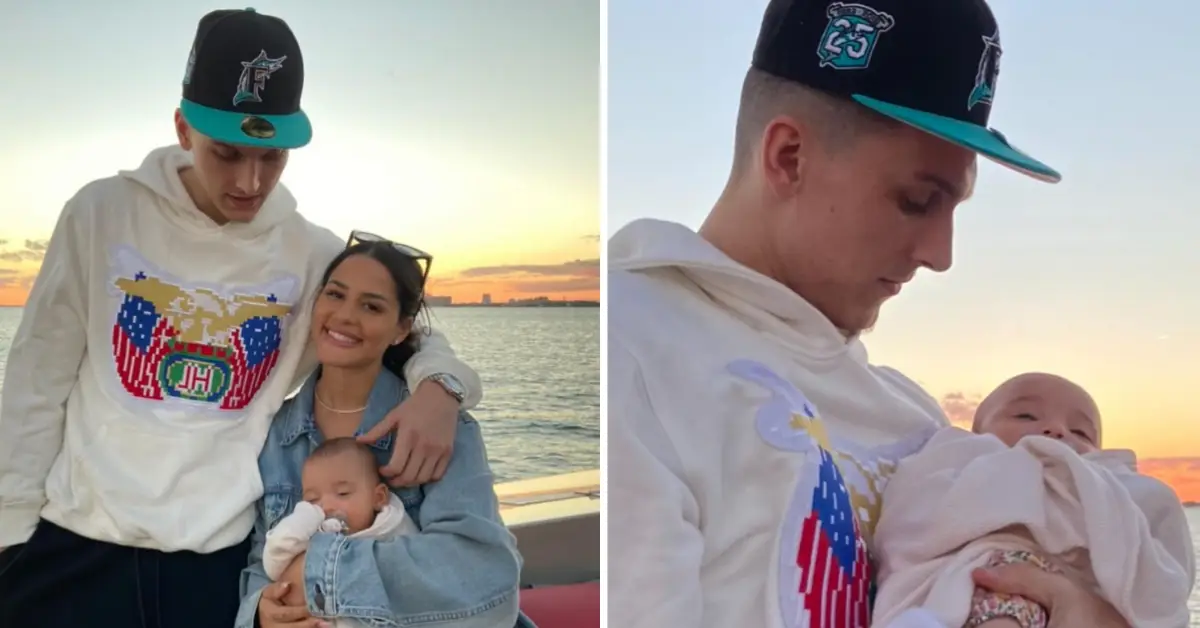 Katya Henry e Tyler Herro con il loro primo figlio