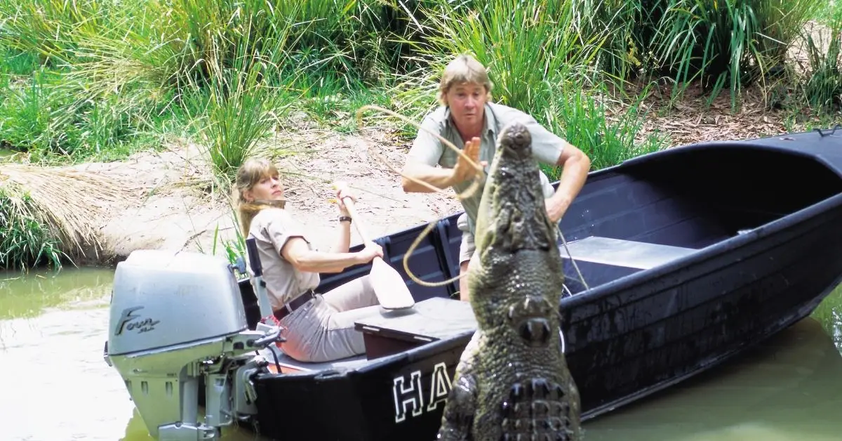 Steve Irwin a Terri Irwin s krokodílom
