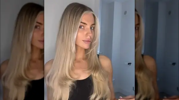 A woman with strategic highlights in her hair