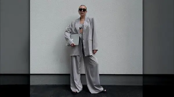 monochrome slouchy suit outfit