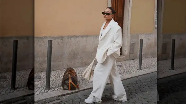 all-white slouchy suit outfit