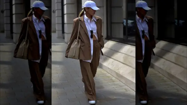 slouchy suit white button-down outfit