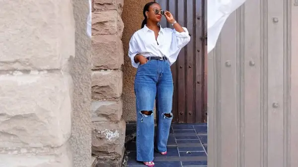 Oversized shirt tucked in