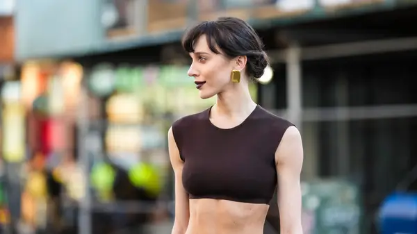 Woman wearing dark bold lipstick