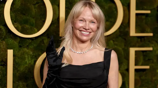 Pamela Anderson at the Golden Globes in January 2025
