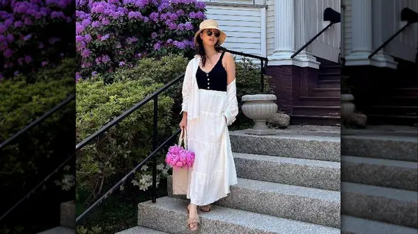 Woman in white maxi skirt