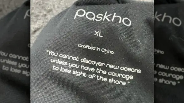 Paskho clothing tag close up