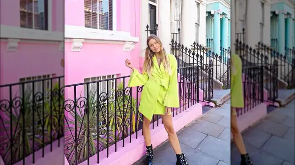 Woman wearing blazer dress & boots