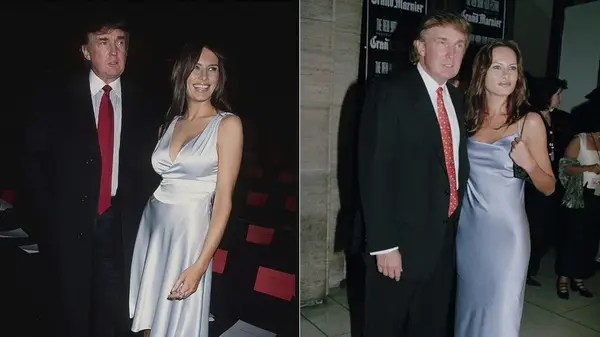 Side by side pictures of Donald and Melania Trump at New York events in 1998
