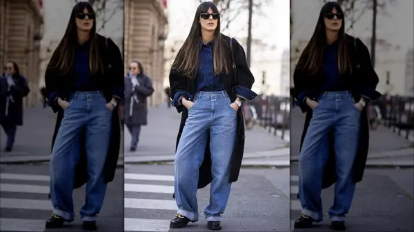 Woman wearing balloon jeans 