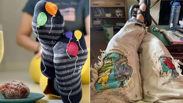 Patched socks and pants