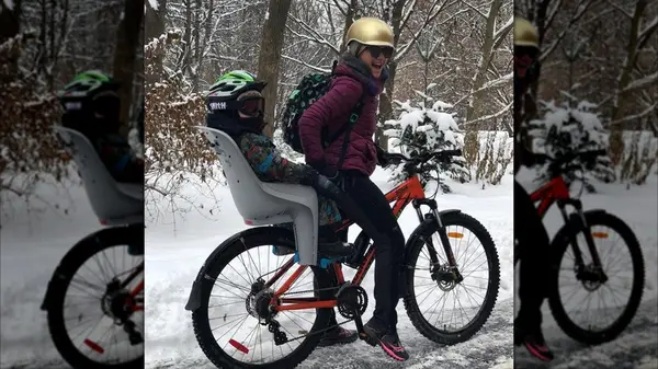 Sophie Grégoire Trudeau biking with her child on Instagram