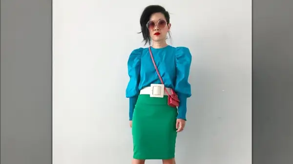 Woman wearing colorblock outfit