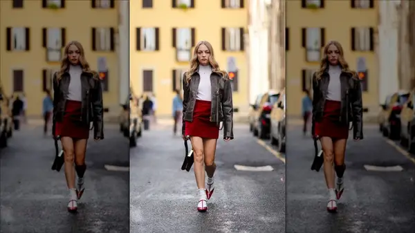 Model wearing velvet skirt w/ turtleneck