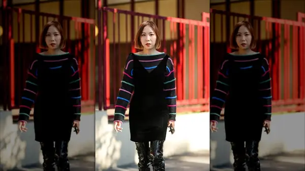 Woman with velvet dress and shirt underneath