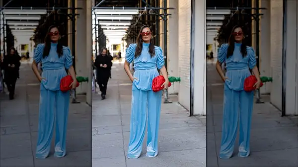 Woman wearing velvet pants