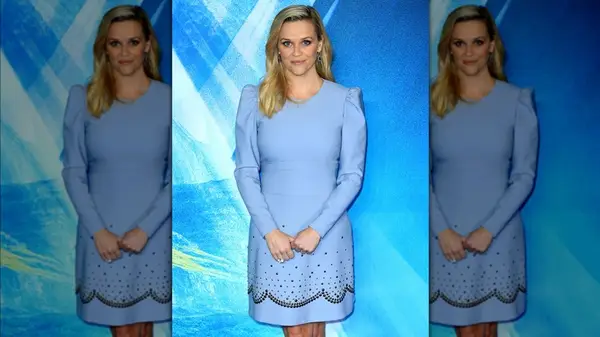 Reese Witherspoon in a blue dress at Wrinkle in Time premiere