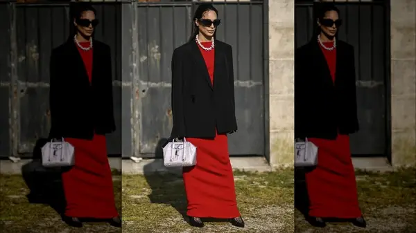 Woman in a silver bag 