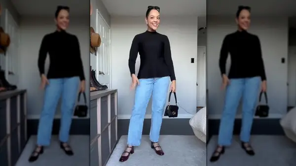 Peplum top and jeans