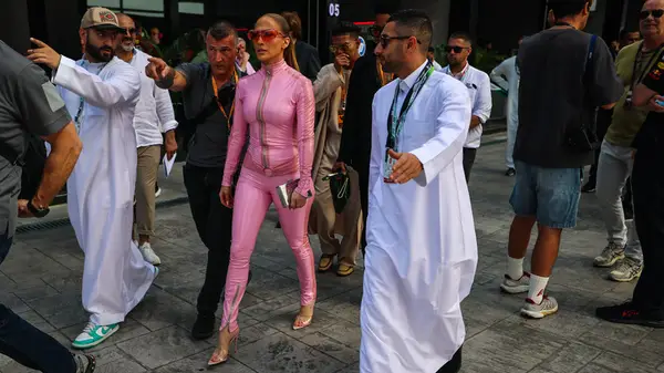 Jennifer Lopez in pink at the the Formula 1 Grand Prix in Saudi Arabia
