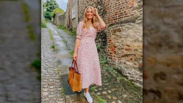Floral dress and sneakers