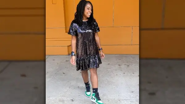 Sequin dress and sneakers
