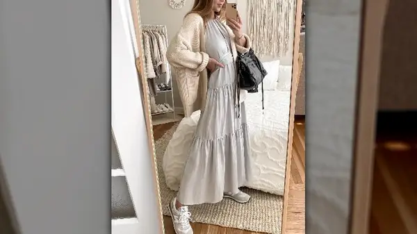 Gray dress and sneakers