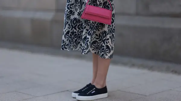 Dress with black sneakers