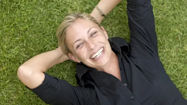 Woman with gray eyes